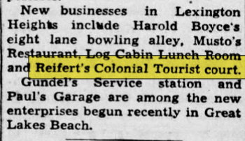 Lakewinds Motel (Lake Winds Motel, Reiferts Colonial Tourist Court)) - Jun 23 1948 Article